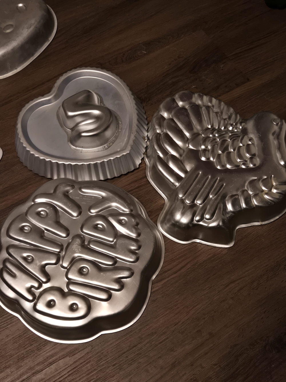 Wilton Silver Novelty Cake Pan Set - Heart, Turkey & 'Happy Birthday' Shapes